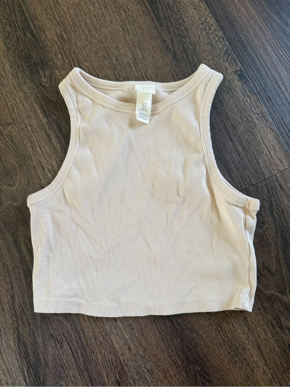 H&M Ribbed Cropped Tank Top in Light Cream - Women's